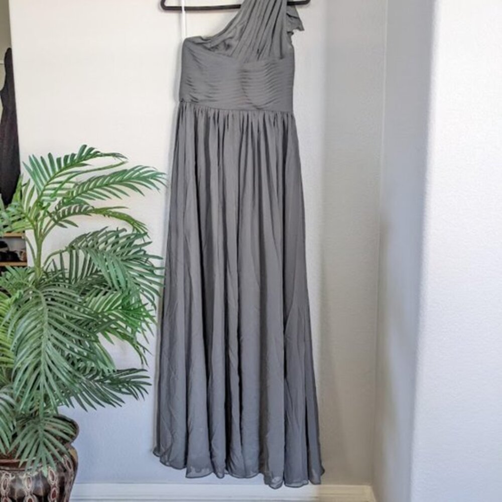 One Shoulder Chiffon Bridesmaid Dress Grey Size 8 - Picture 8 of 10
